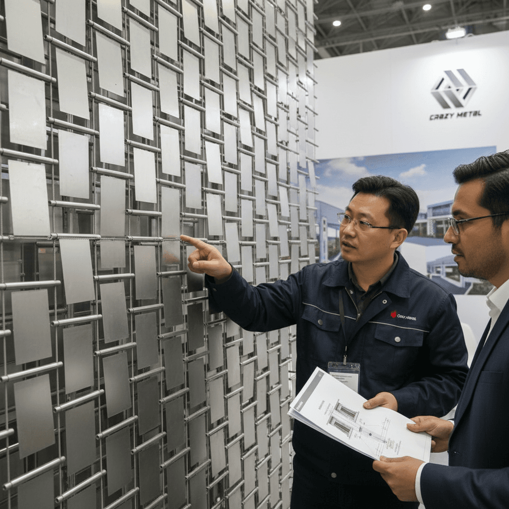 CRZMETAL team reviewing a customized kinetic facade element system