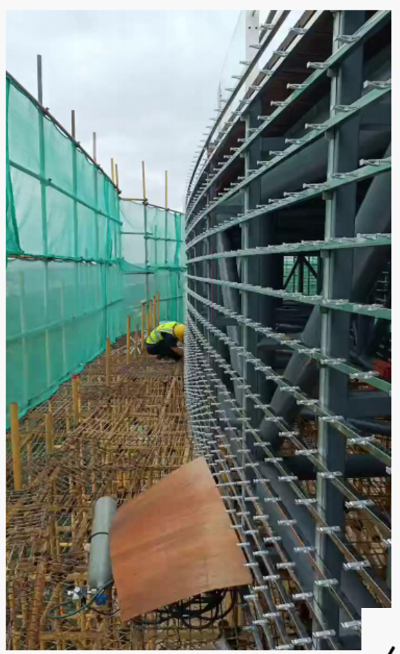 Supporting frame and fixing points prepared for kinetic facade installation on a public project